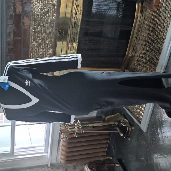 Adidas Black Long Sleeve Maxi Dress with White Stripes